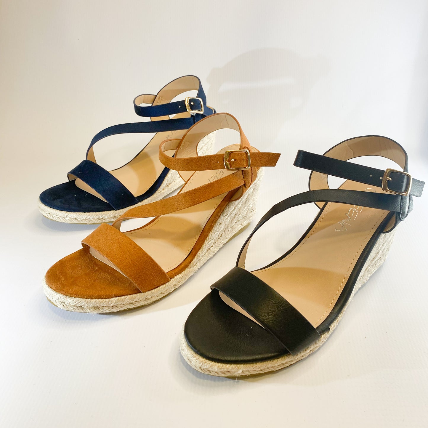 Geena navy slingback suede wedge