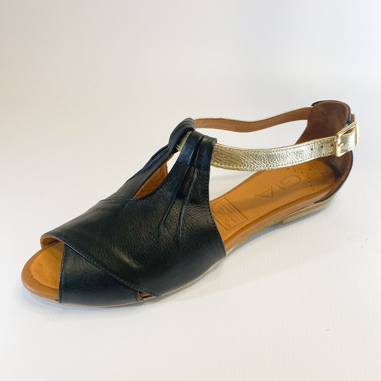 Gia black leather flat sandal