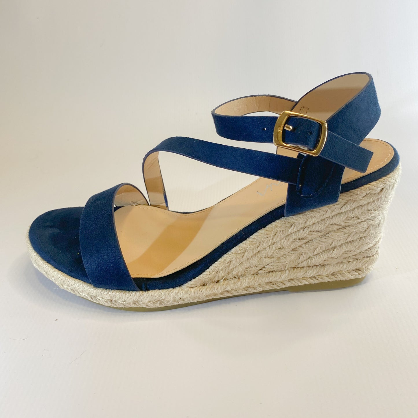 Geena navy slingback suede wedge