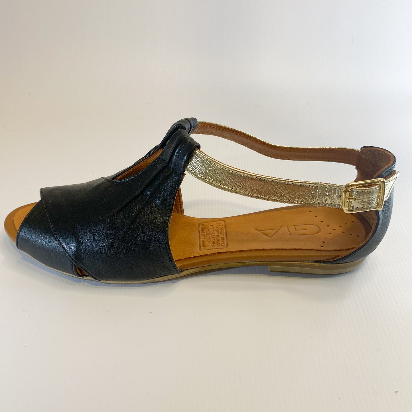 Gia black leather flat sandal