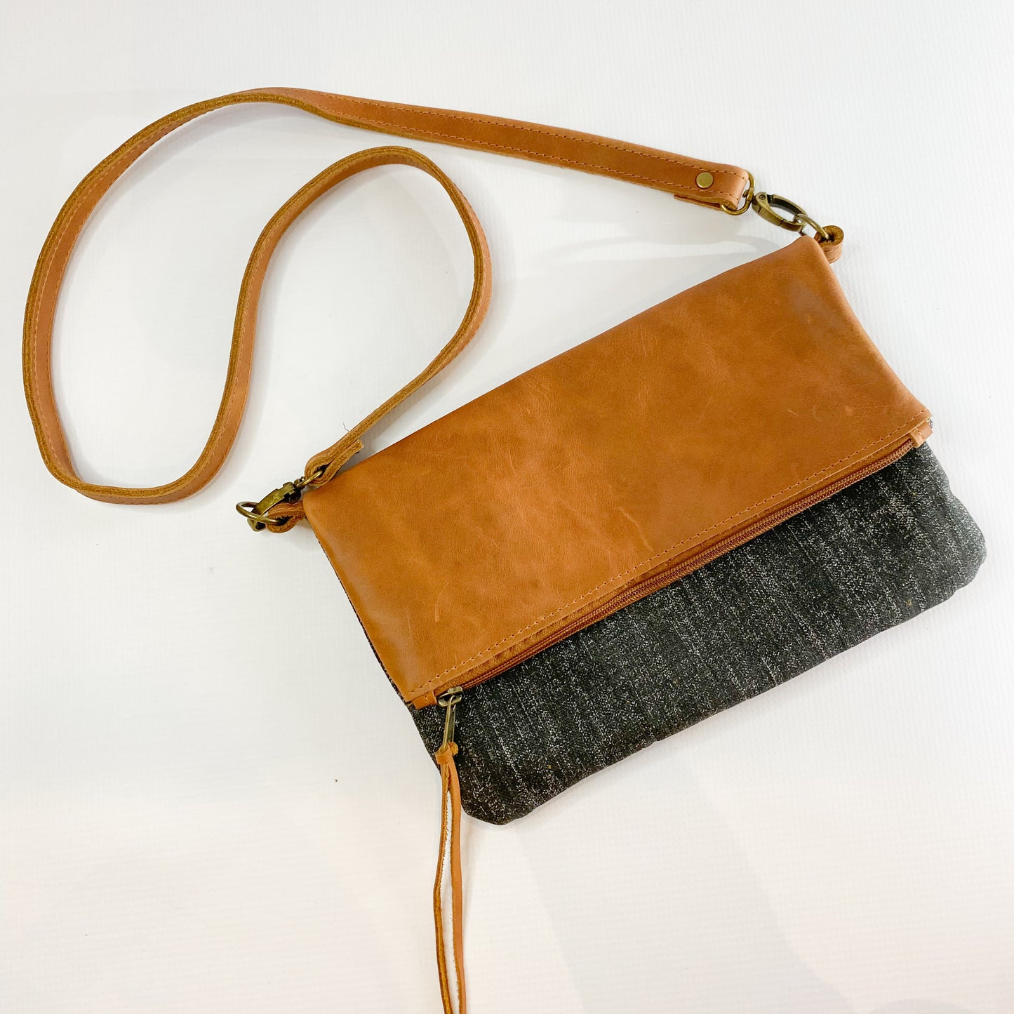 Gia black and tan foldover bag