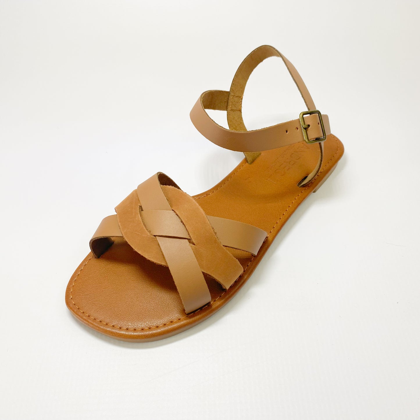 Andreoli leather tan strappy sandal