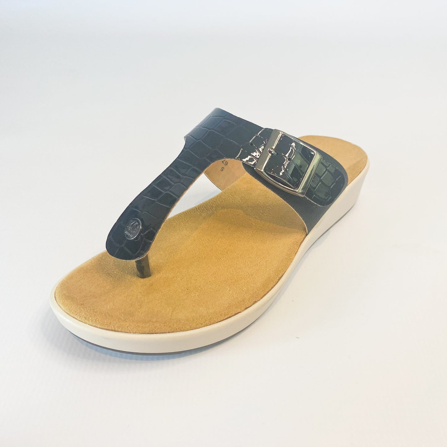 KG black buckle thong sandal