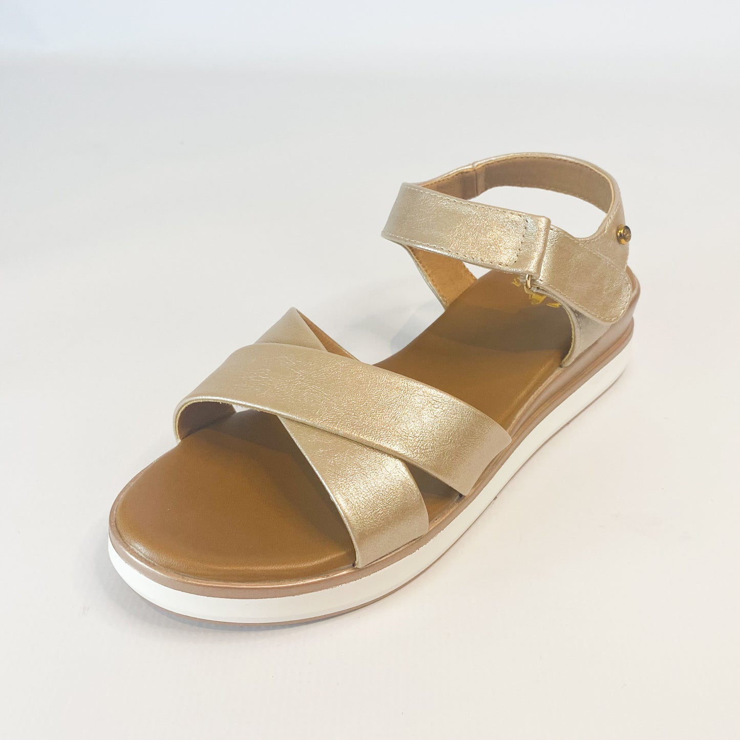 KG champagne crossover wedge sandal