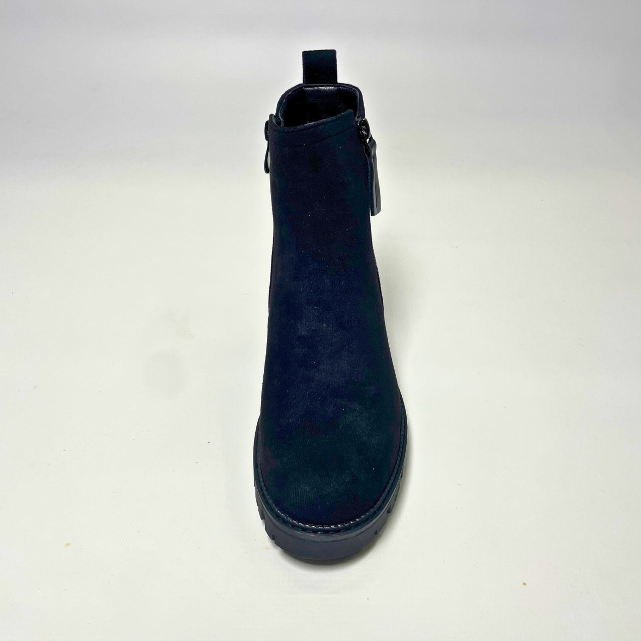 Jumbo Black Block Heel Ankle Boot – Soft suede upper in taupe, featuring a stacked block heel for height and stability. Rounded toe for a timeless look and inner side zipper for easy wear. Perfect for casual outings, chic fall style, and versatile wardrobe pairings. 4