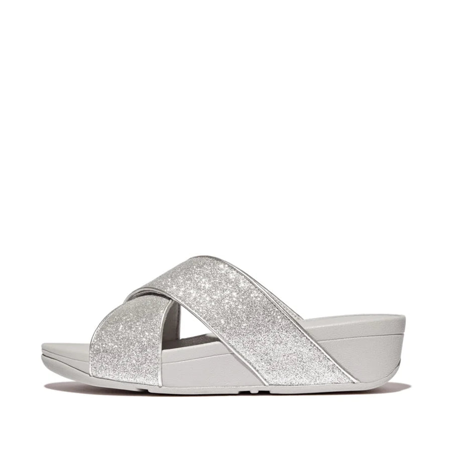 Fitflop Lulu Glitterdust Cross Slides - Silver