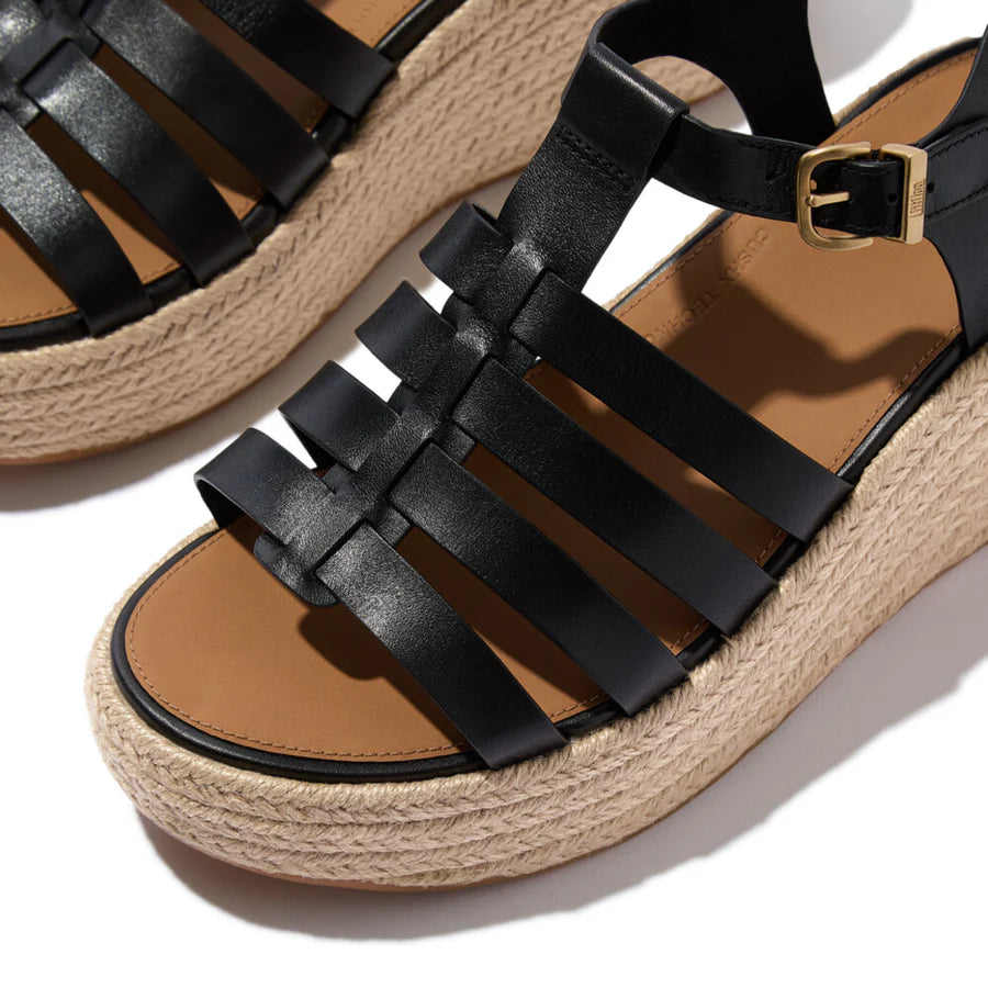 Fitflop black ESPADRILLE LEATHER FISHERMAN WEDGE sandal