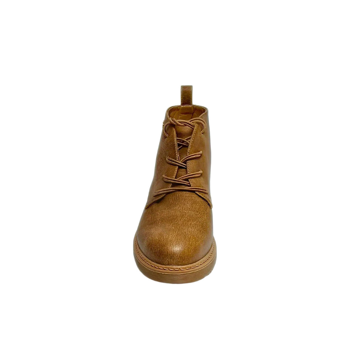 Plum Lace Up Ankle chocolate brown faux leather boot with round toe, lace-up front, cushioned collar, and durable low-profile sole 4