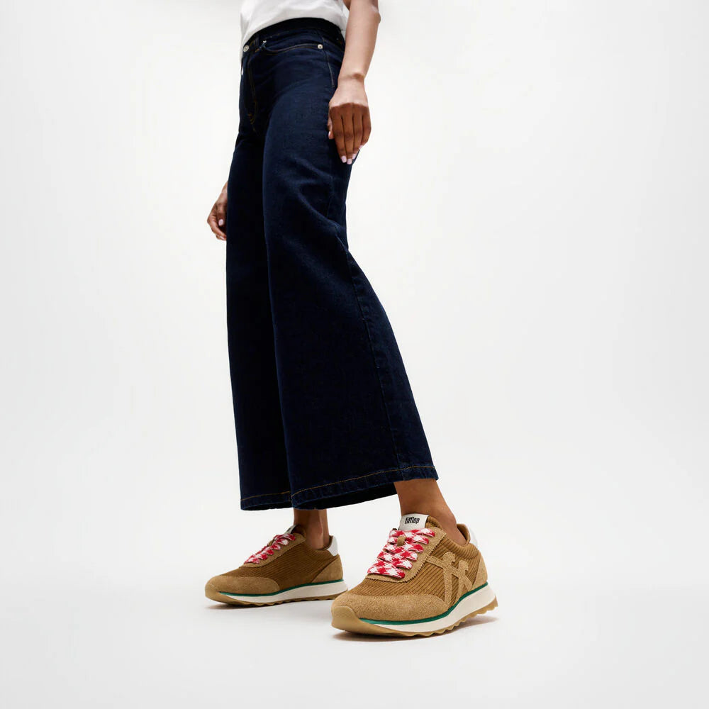 Fitflop Urban Retro-Q FF Cord Fabric/Suede Trainers - Terracotta Tan