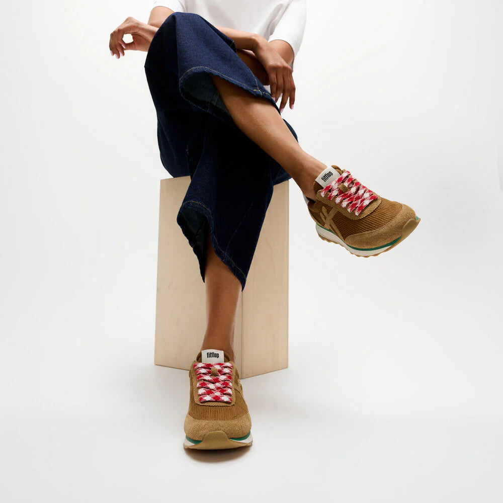 Fitflop Urban Retro-Q FF Cord Fabric/Suede Trainers - Terracotta Tan