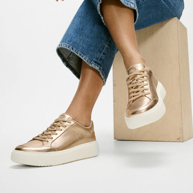Fitflop RTG Metallic-Leather Trainers - Platino