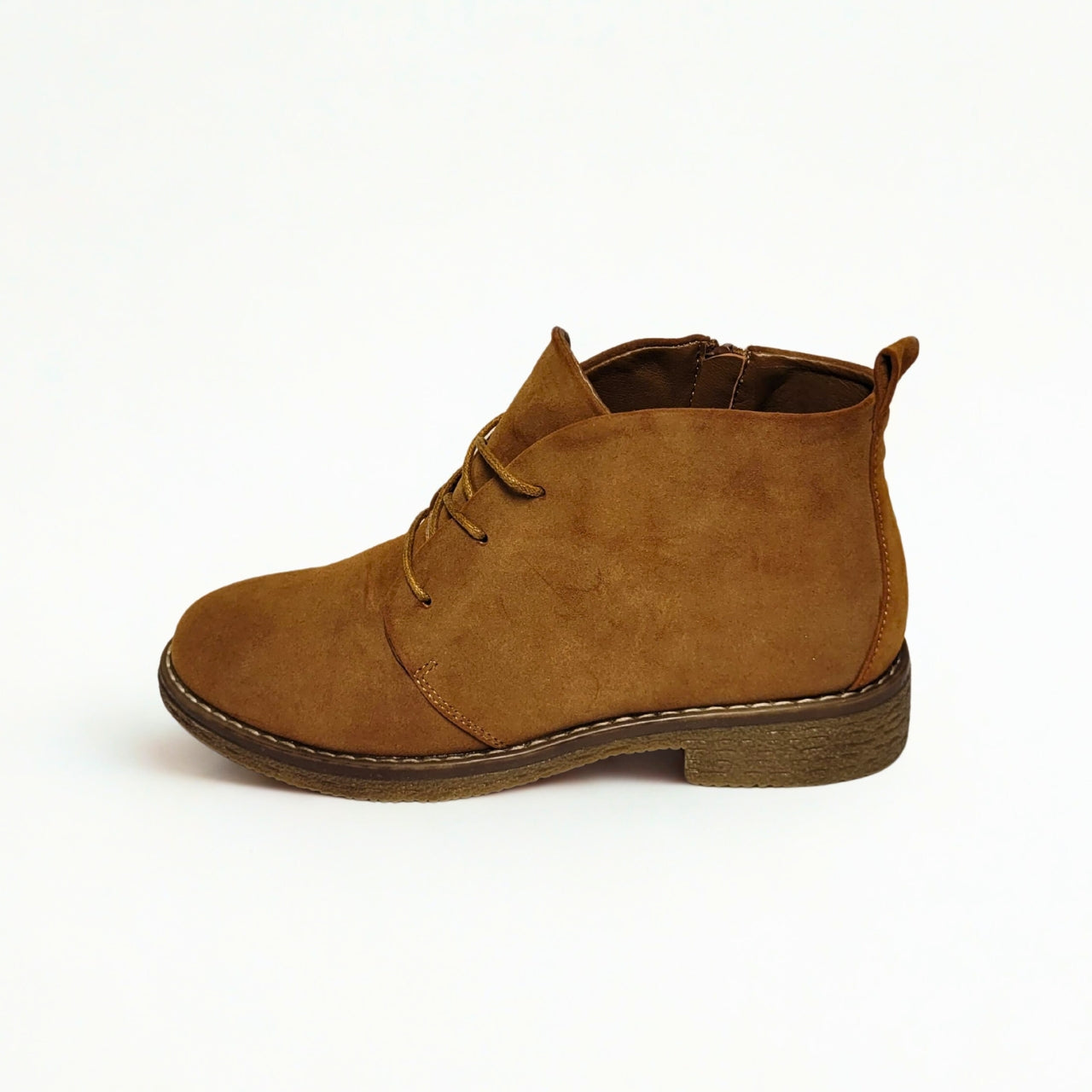 Savoy Suede Tan Ankle Boot – lace-up front, side zip, low stacked heel, cushioned footbed, and textured rubber outsole for all-day comfort 3