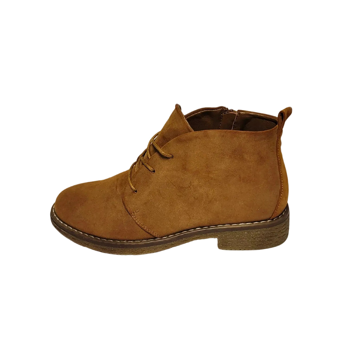 Savoy Suede Tan Ankle Boot β lace-up front, side zip, low stacked heel, cushioned footbed, and textured rubber outsole for all-day comfort 3