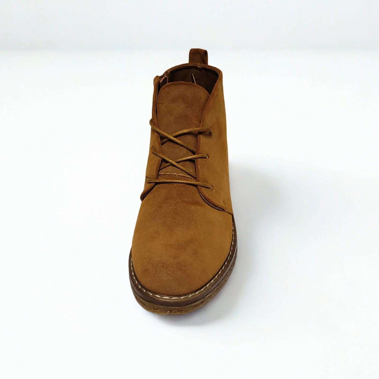Savoy Suede Tan Ankle Boot – lace-up front, side zip, low stacked heel, cushioned footbed, and textured rubber outsole for all-day comfort 4