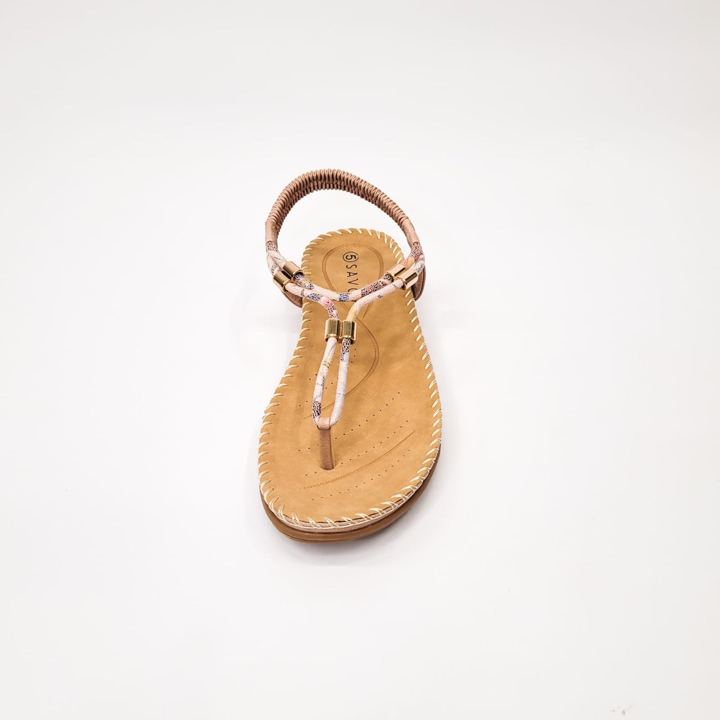 Savoy Pink toe thong sandal with elasticated slingback and gold detail, perfect for stylish and comfortable summer wear. 4