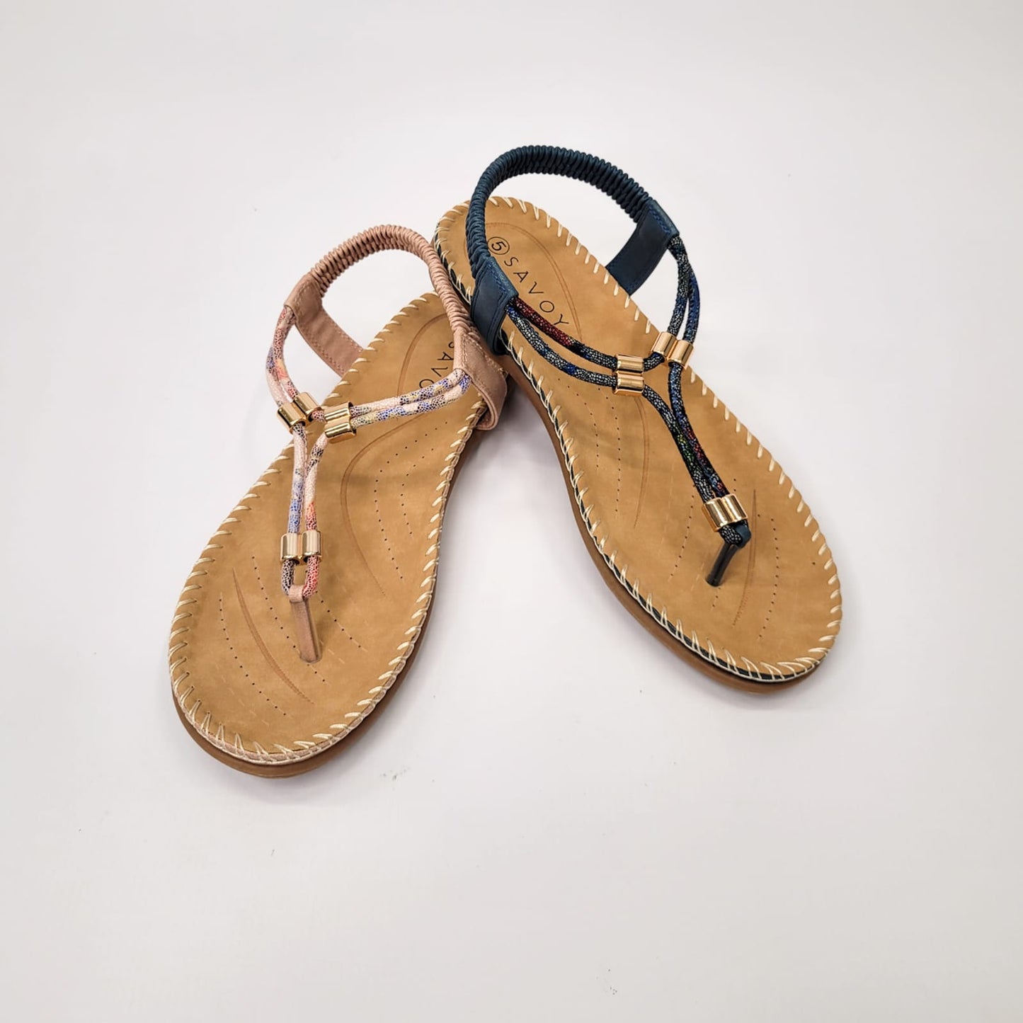 Savoy Pink toe thong sandal with elasticated slingback and gold detail, perfect for stylish and comfortable summer wear. 5