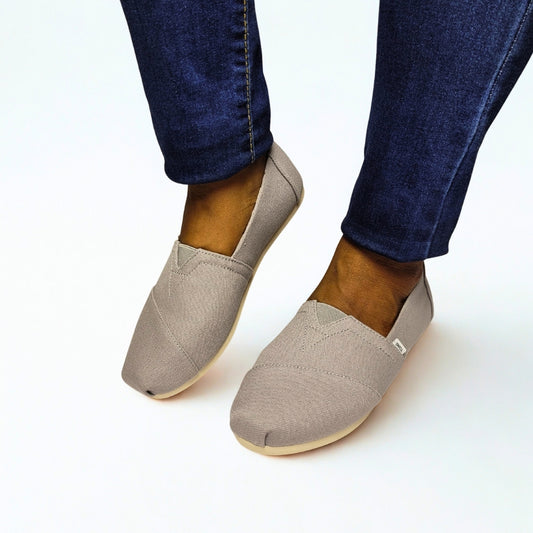 TOMS Alpargata Classic grey slip-on – recycled cotton upper, eco-friendly comfort insole, elastic gore, and flexible TPR outsole 1