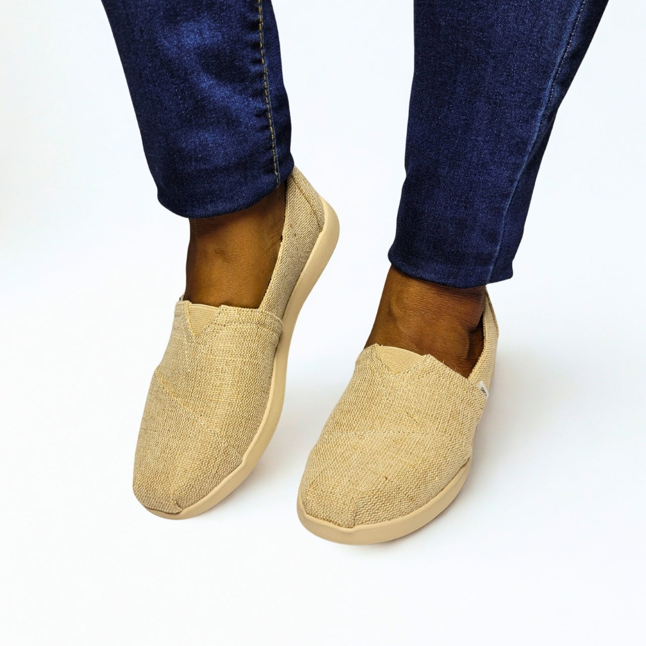 TOMS Alpargata Plus natural slip-on – eco-friendly Heritage Canvas upper, RMAT outsole, CloudBound™ dual-density foam insoles, and elastic v-gore 1
