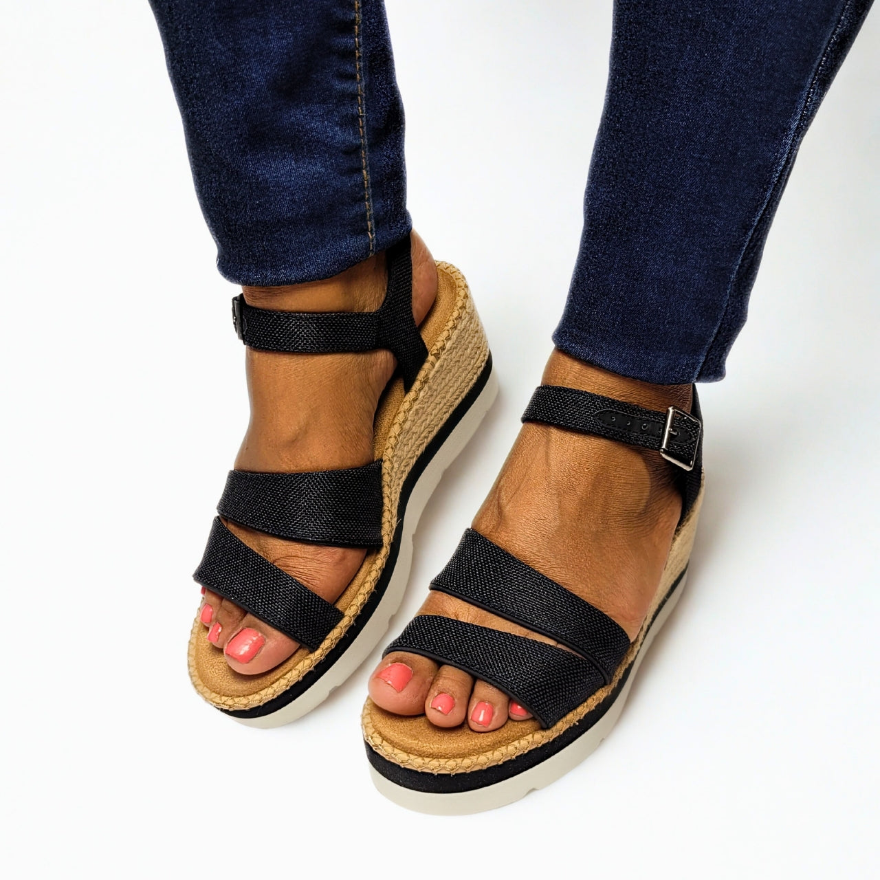 TOMS DARYA black wedge platform sandal – Queue Shoes