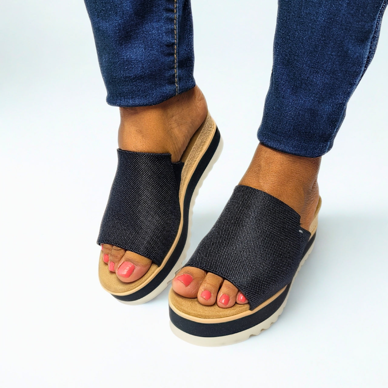 TOMS Diana Mule black wedge sandal with textile upper, rope-wrapped 2.75-inch heel, eco-friendly OrthoLite® insole, and EVA sawtooth outsole – stylish vegan slip-on 1