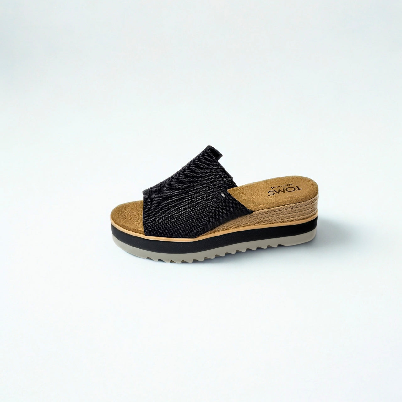 TOMS Diana Mule black wedge sandal with textile upper, rope-wrapped 2.75-inch heel, eco-friendly OrthoLite® insole, and EVA sawtooth outsole – stylish vegan slip-on 3