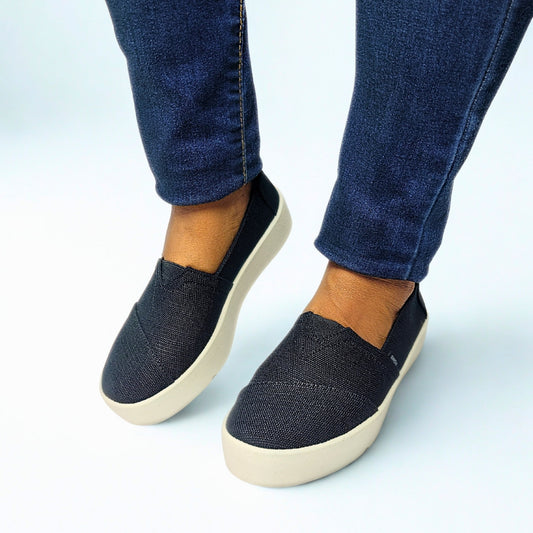 TOMS Verona black slip-on sneaker with jute-based Heritage Canvas upper, 1.5-inch T-Flex sole for flexibility, PU insole, and padded heel for comfort 1
