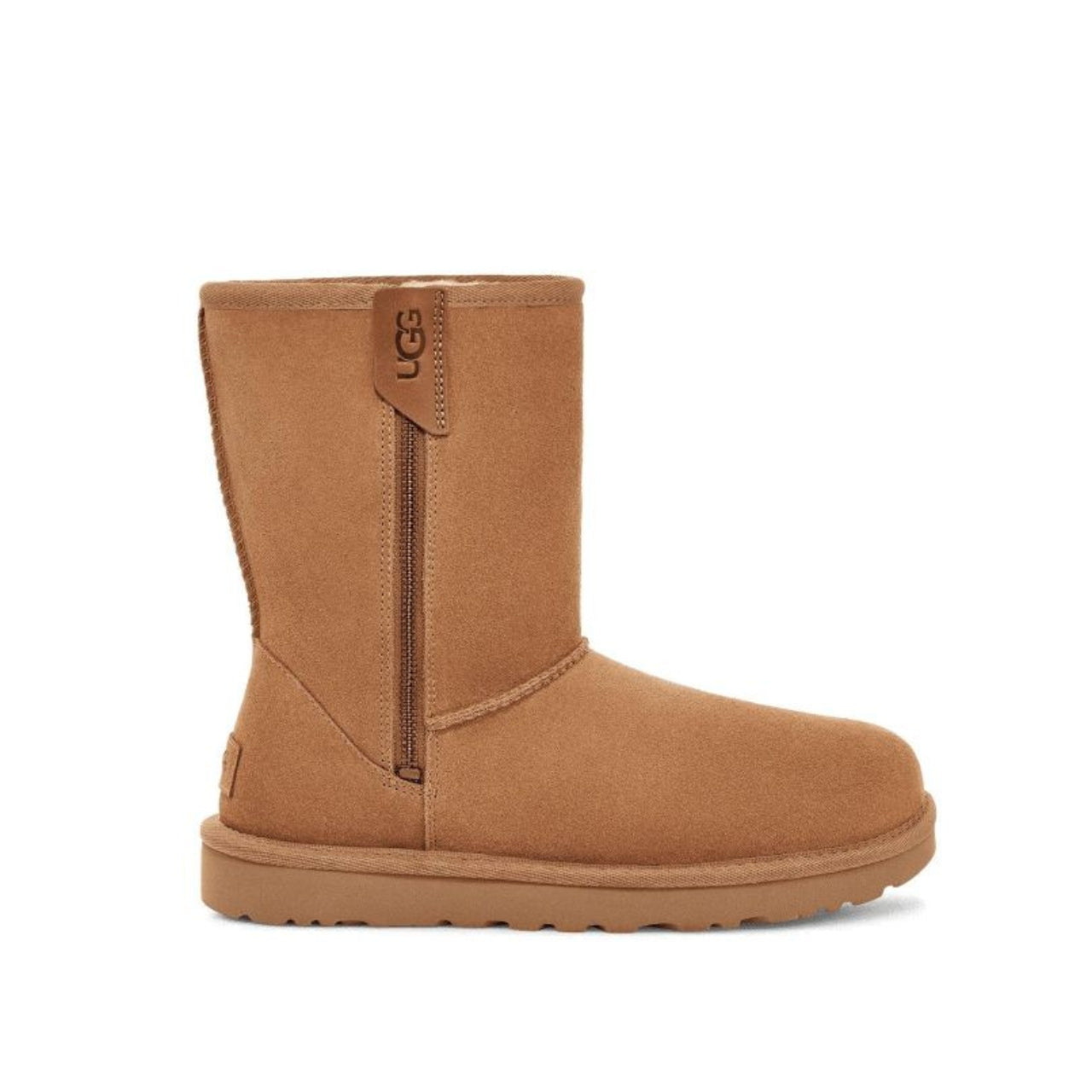 UGG Classic Short Bailey Zip Boot in Chestnut with suede upper, side zipper, UGGplush™ lining, and sugarcane EVA outsole – ideal for casual wear 3