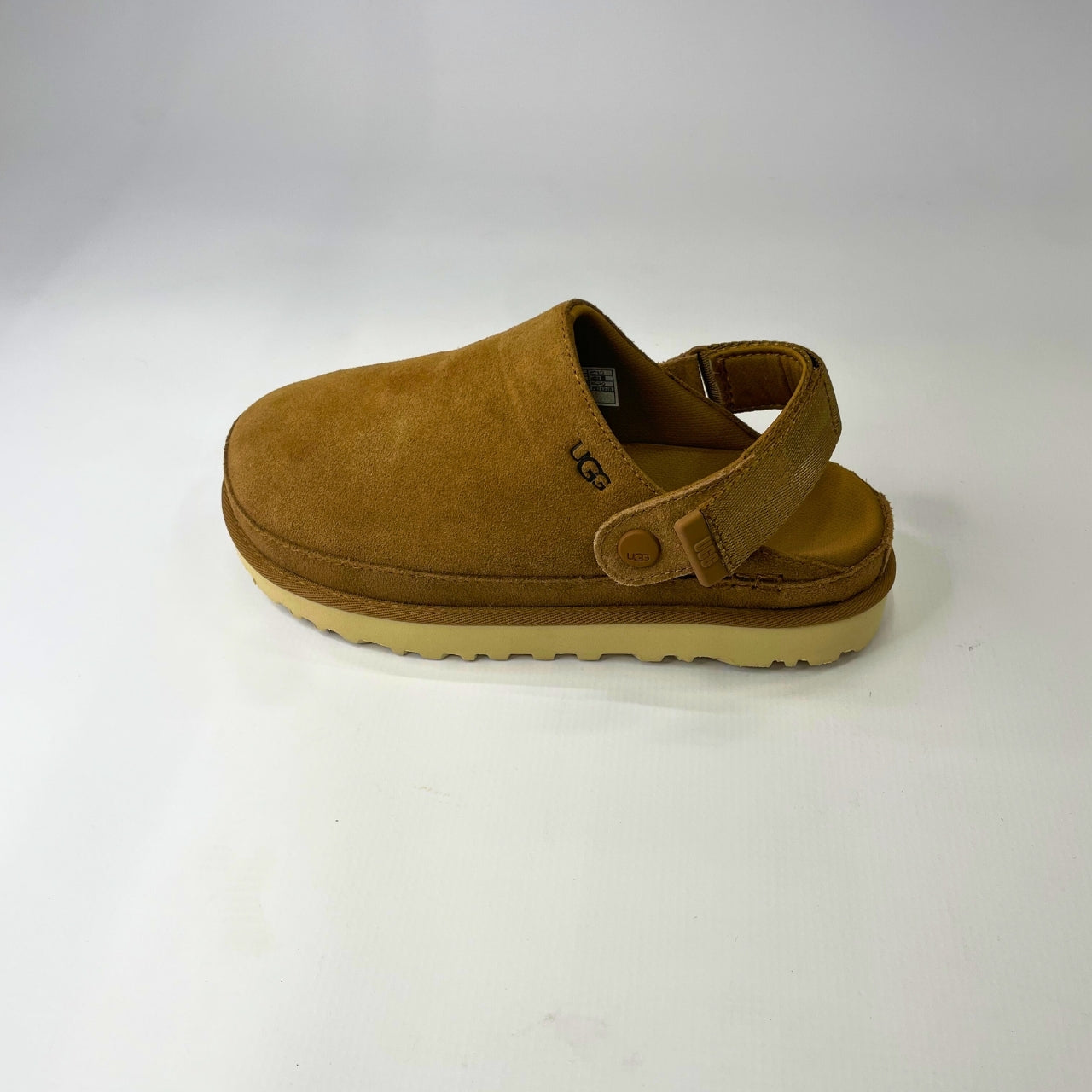 UGG Goldenstar chestnut clog with suede upper, adjustable heel strap, contoured EVA footbed & eco-friendly sugarcane EVA outsole. 5