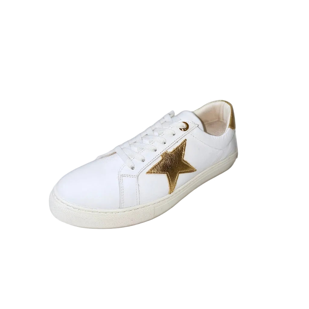 Gia White Leather Sneaker With Gold Star Detail – product image 1