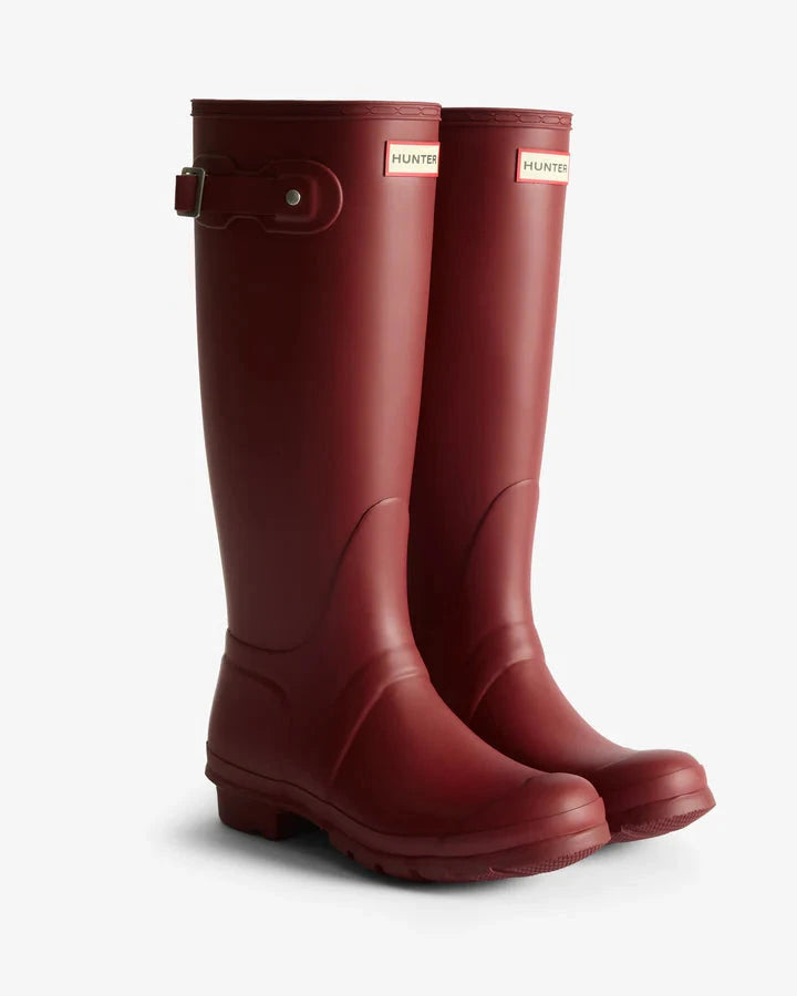 Hunter Tri-Colour Logo Backstrap Tall Wellington Boots - Merlot