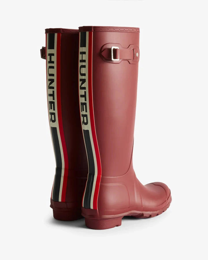 Hunter Tri-Colour Logo Backstrap Tall Wellington Boots - Merlot