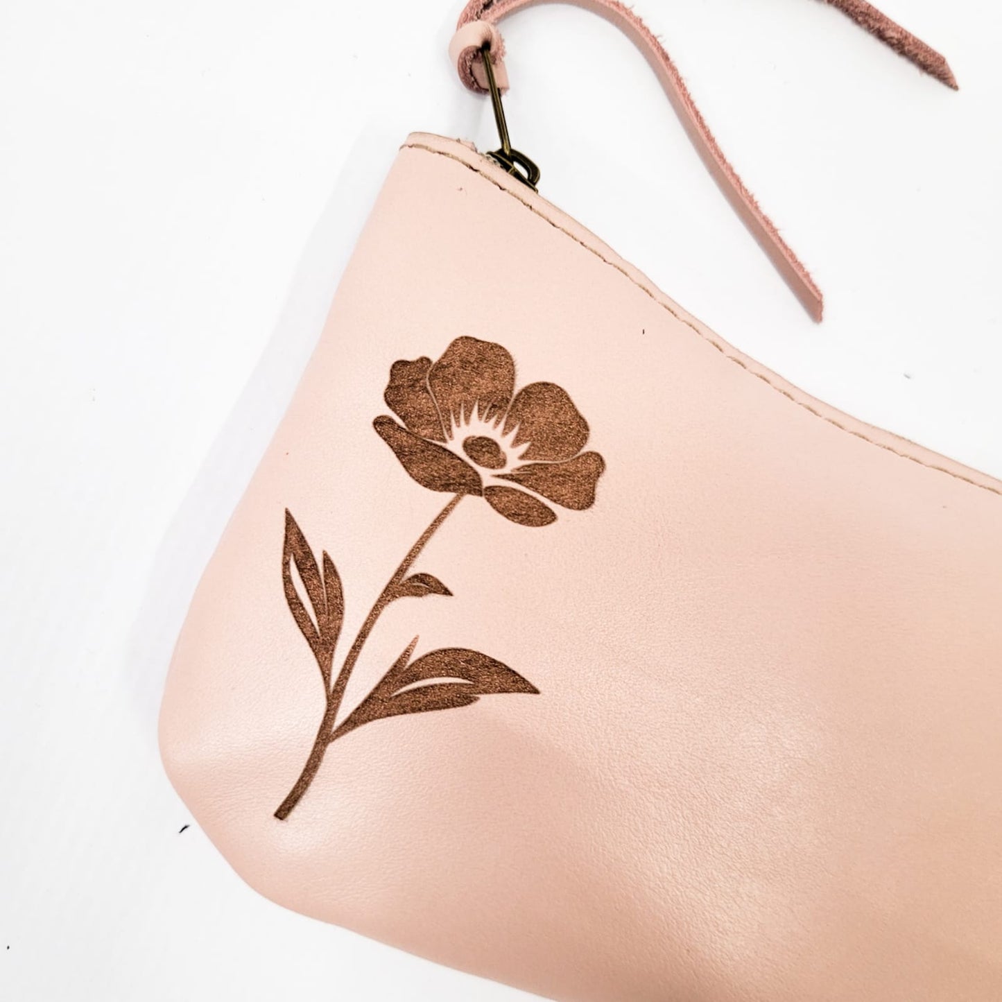 Gia leather pink coin purse with flower lazer print