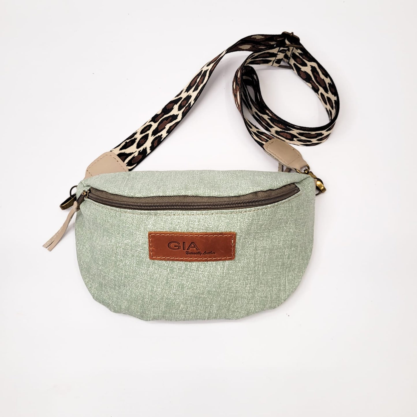 Gia sage canvas fabric moonbag