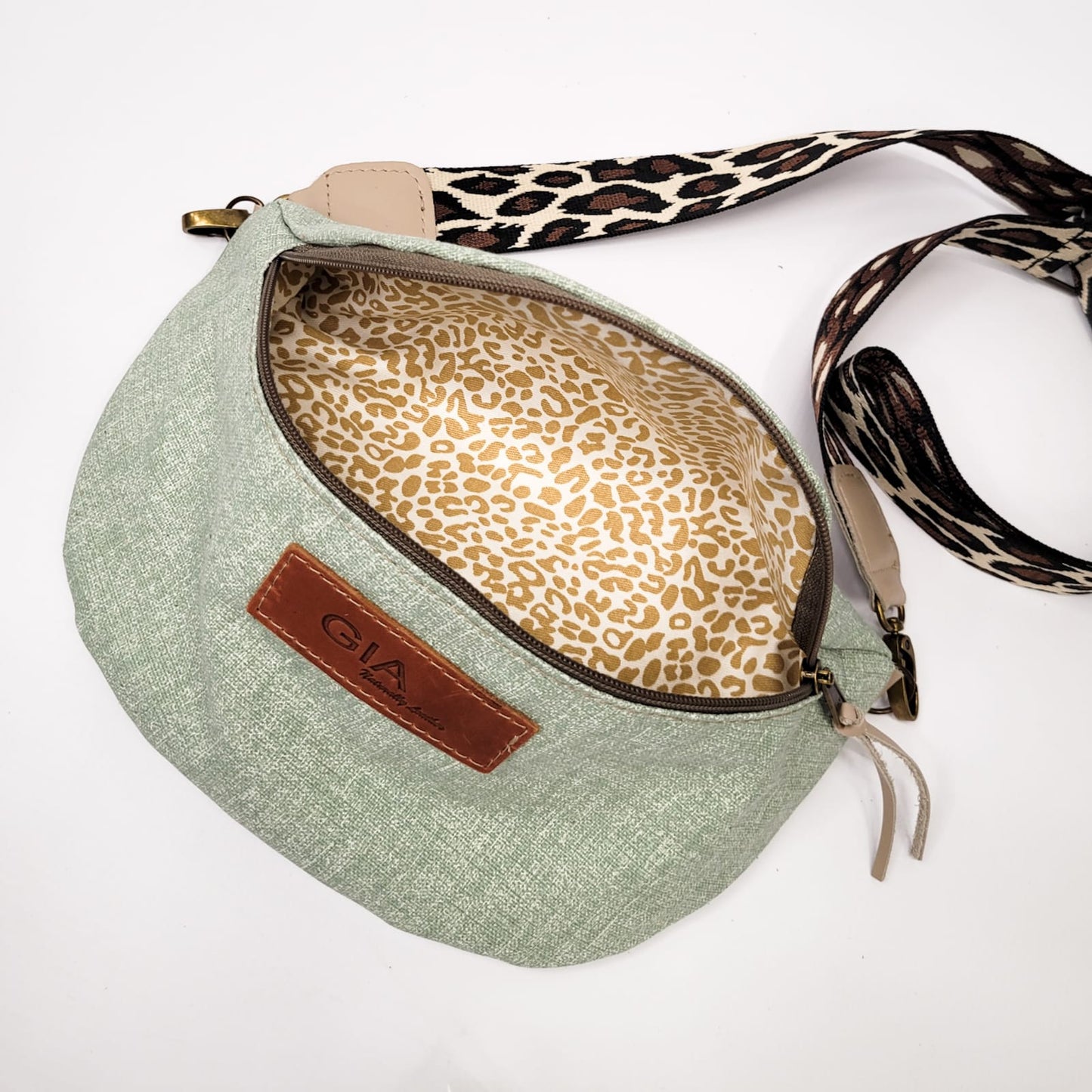 Gia sage canvas fabric moonbag