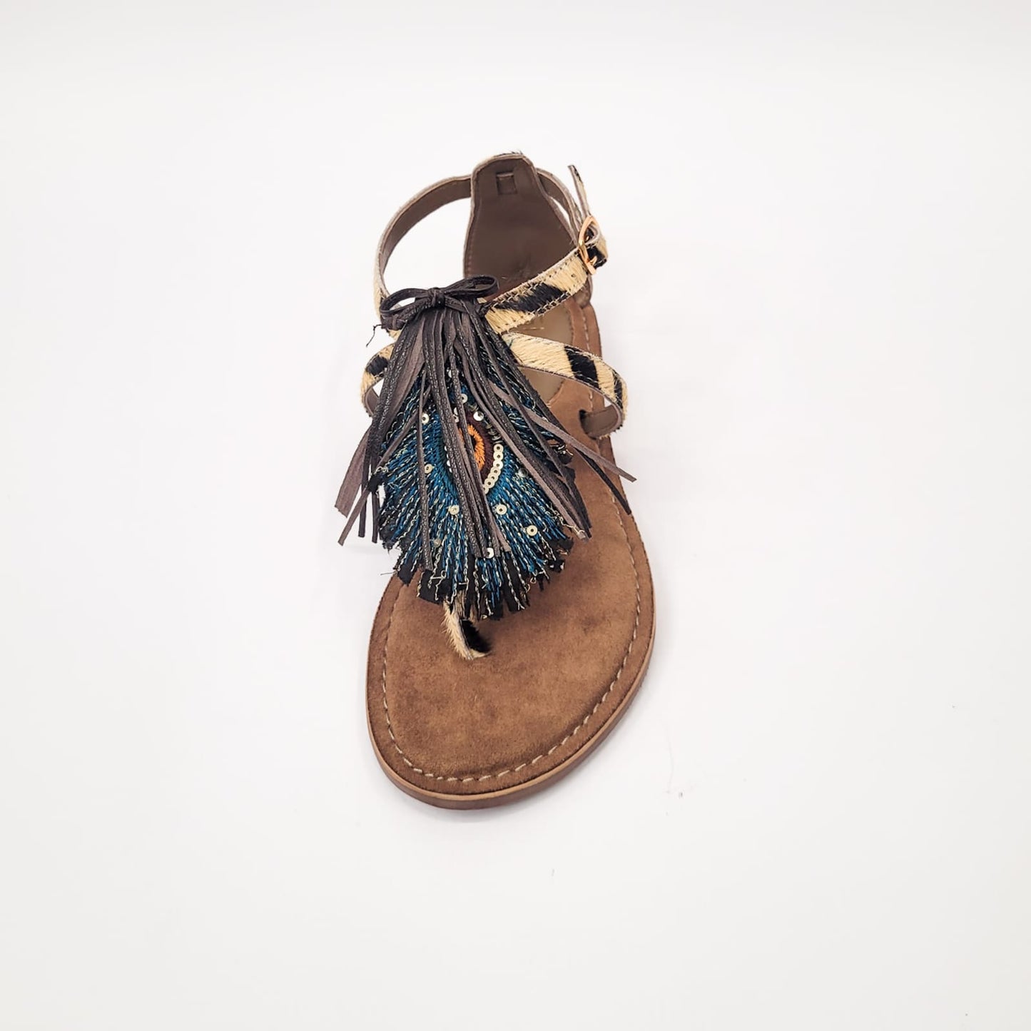 Gia leather zebra embellished sandal