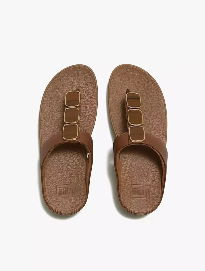 Fitflop Lulu Glossy Button Toe-Post Sandals - Deep Tan