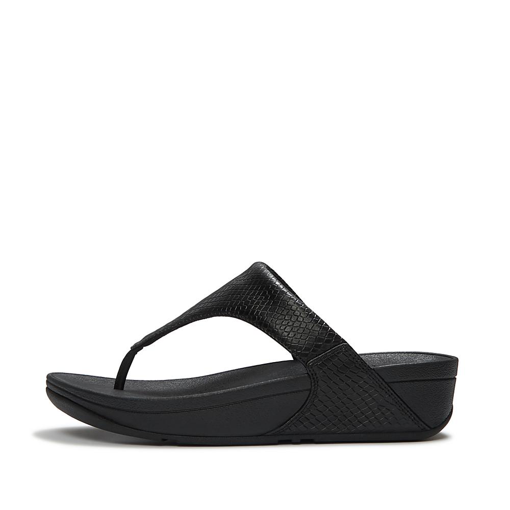 Fitflop Lulu Snake Toe-Post Sandals - Black - side view