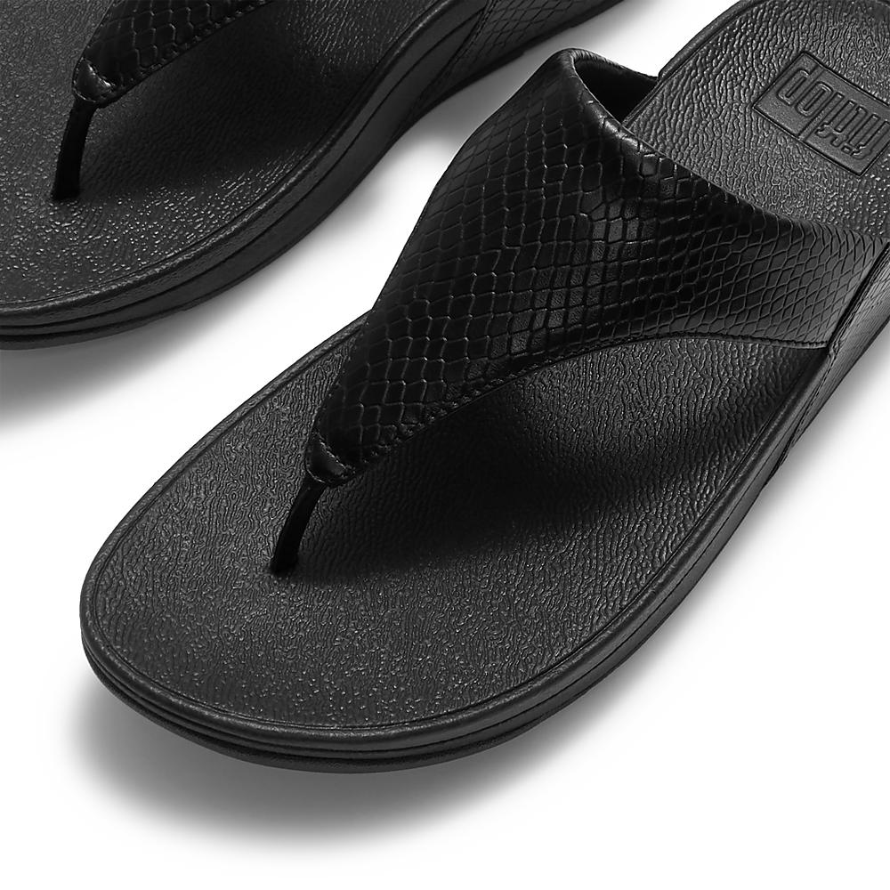 Fitflop Lulu Snake Toe-Post Sandals - Black - detail view