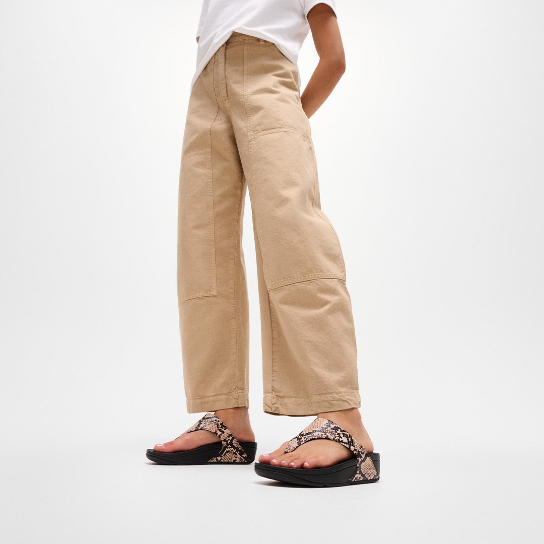 Fitflop Lulu Snake Toe-Post Sandals - Hazy Taupe/Black - on-foot view