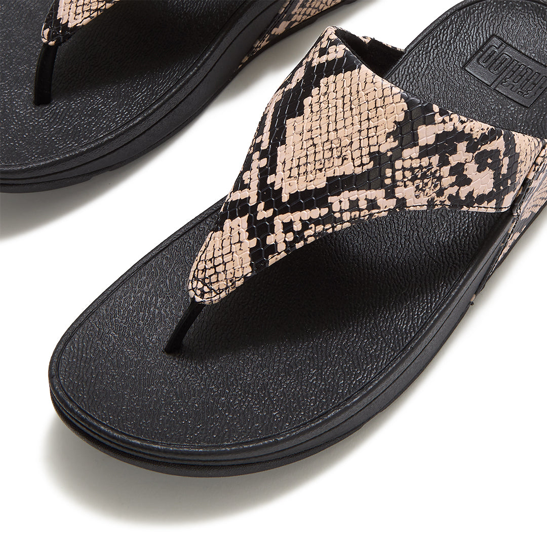 Fitflop Lulu Snake Toe-Post Sandals - Hazy Taupe/Black - detail view