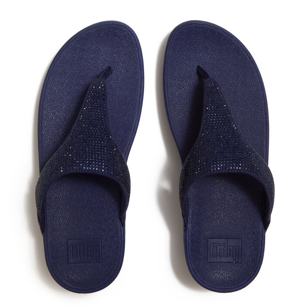 Fitflop Lulu Crystal Embellished Toe-Post Sandals - Nightfall Blue - overhead view