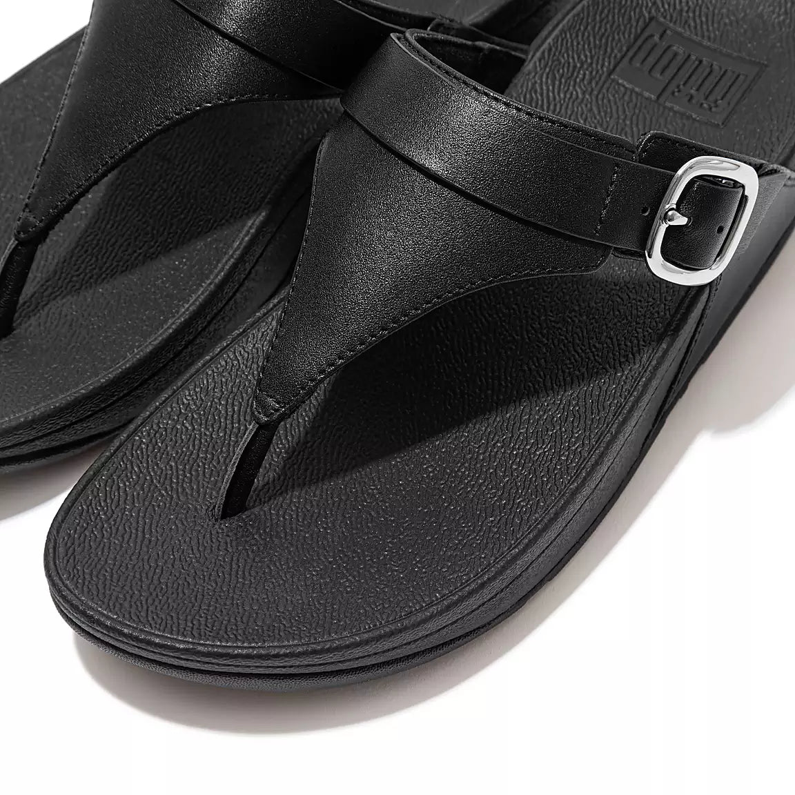 Fitflop Lulu Adjustable Leather Toe-Post Sandals - Black - detail view