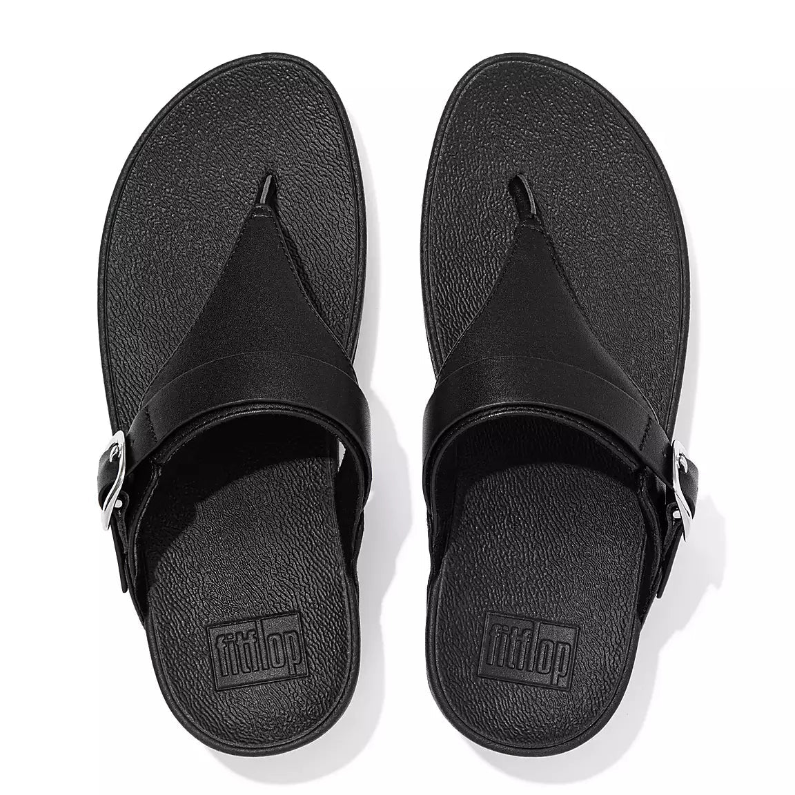 Fitflop Lulu Adjustable Leather Toe-Post Sandals - Black - overhead view