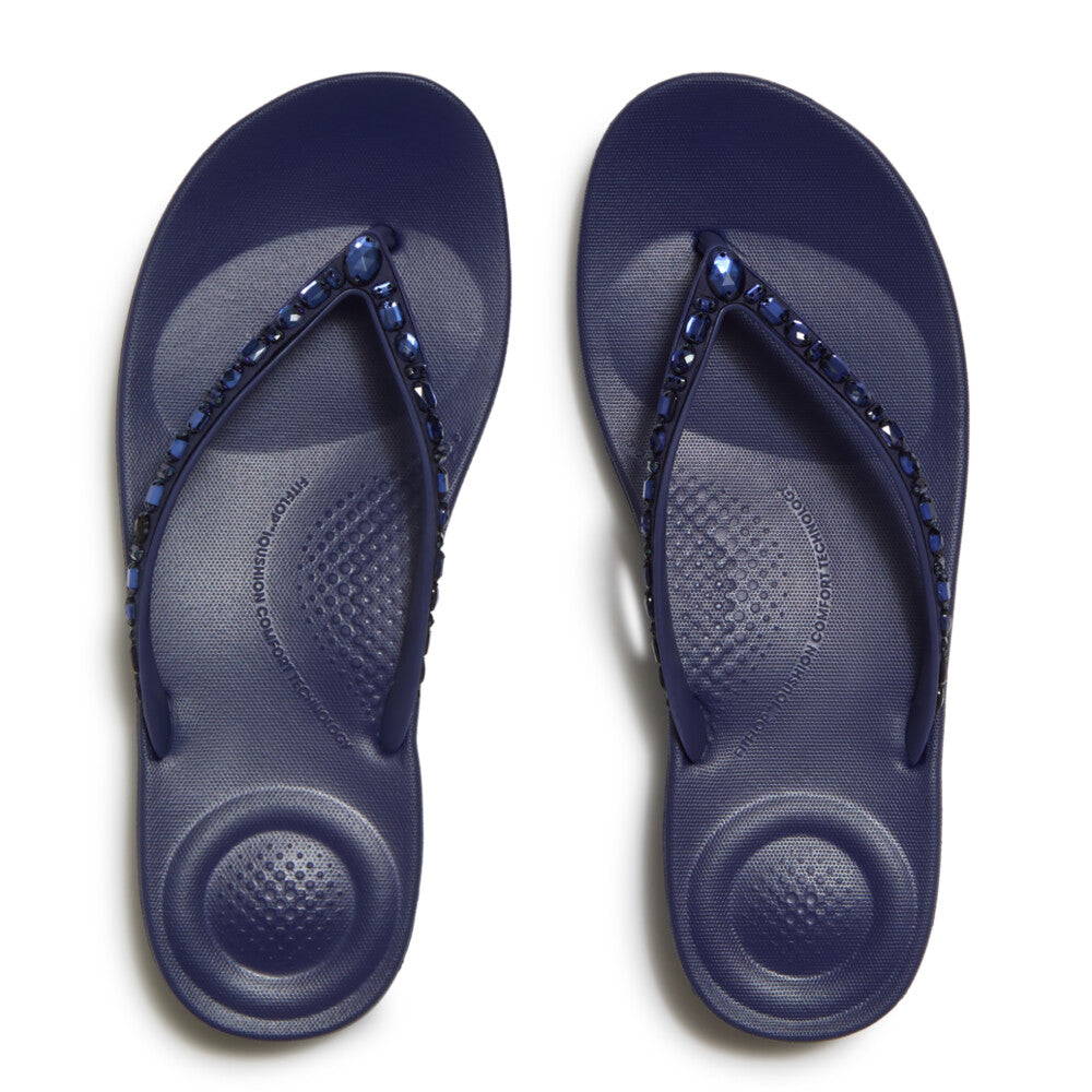 Fitflop Iqushion Multi-Crystal Ergonomic Flip-flops - Nightfall Blue, overhead view