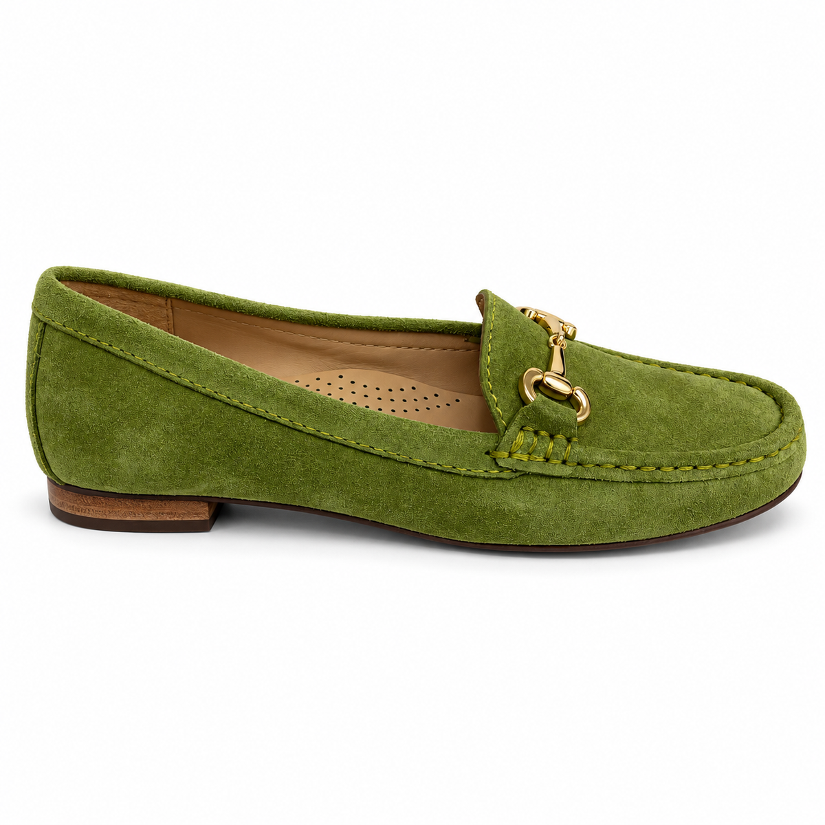 GIA Leather Horsebit Loafer in Green, side view