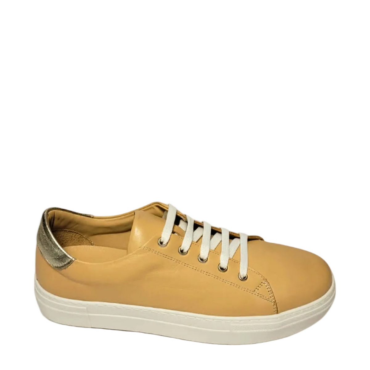 Gia beige leather platform sneaker, right-facing side view