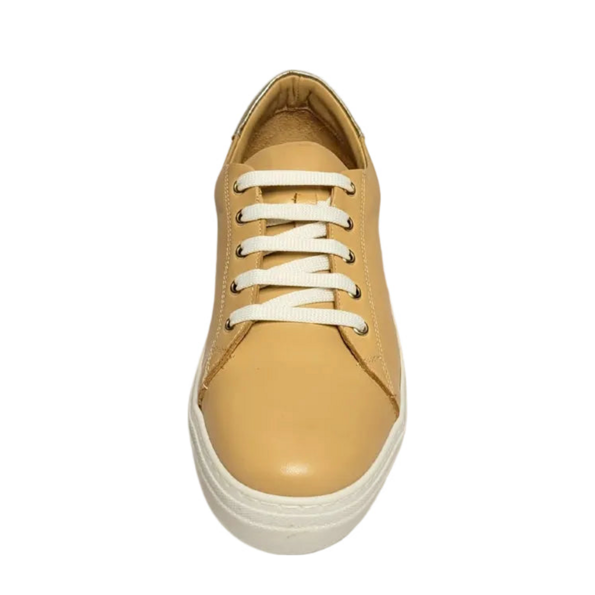 Gia beige leather platform sneaker, front view