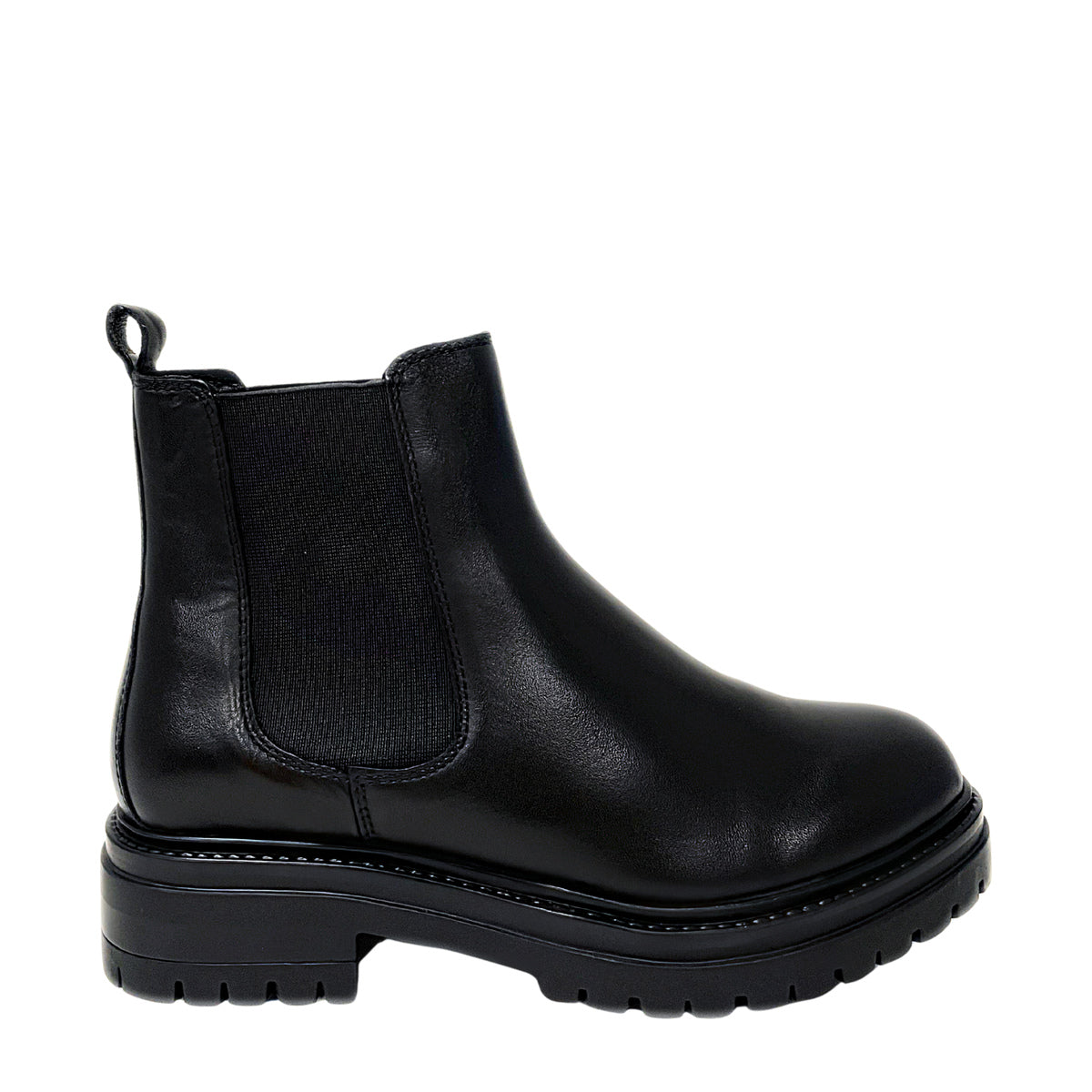 Gia black leather chunky Chelsea boot, right-facing side view