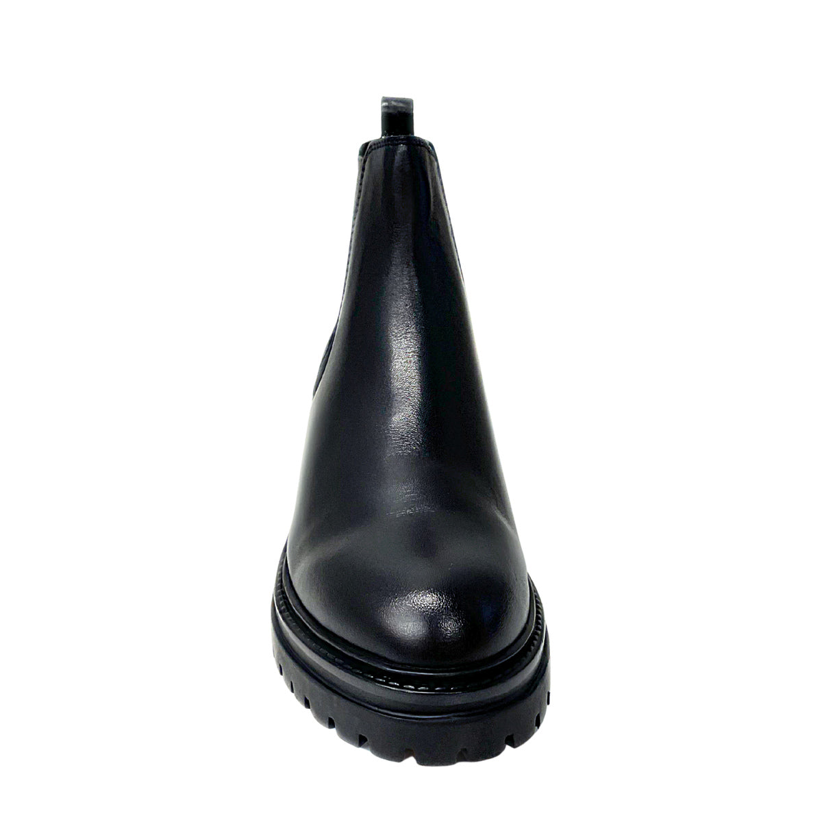 Gia black leather chunky Chelsea boot, front view