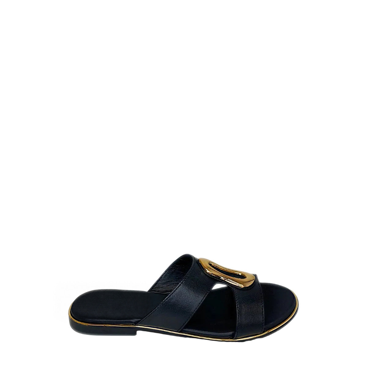 Gia Black Leather Slide With Gold Accent right-facing side view